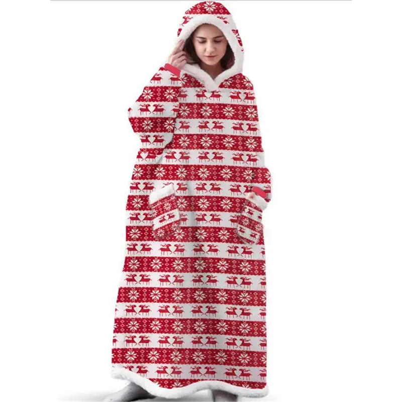 Oversized Hoodie Blanket Women Winter Warm Plush Hoodies Sweatshirt Men Loose Casual Super Long TV Blanket Giant Hoodie Blankets voguable