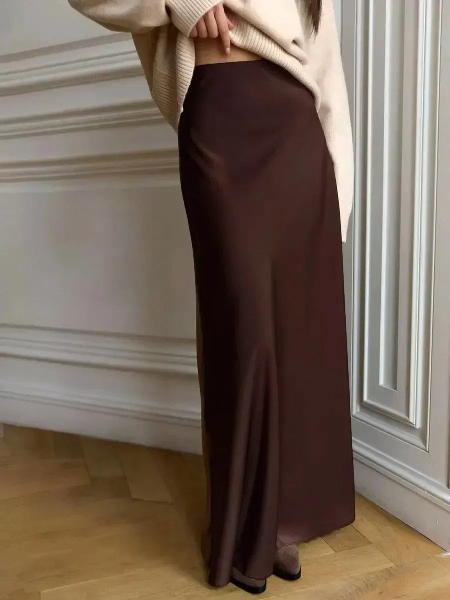 Casual Satin Women'S Skirt Spring Summer Fashion Loose High Waist Maxi Skirts Elegant Simple Slik Fishtail Skirt voguable