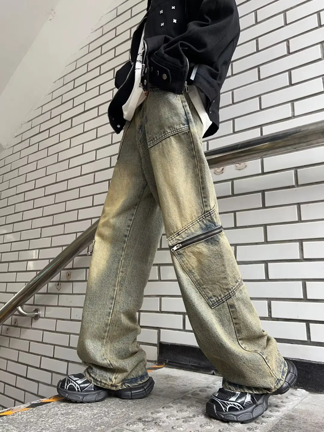 Streetwear Pocket Design Men Jeans Cargo Pants Loose Plus Size Neutral Wide Leg Pants Harajuku Casual Denim Pants Gothic Y2K voguable