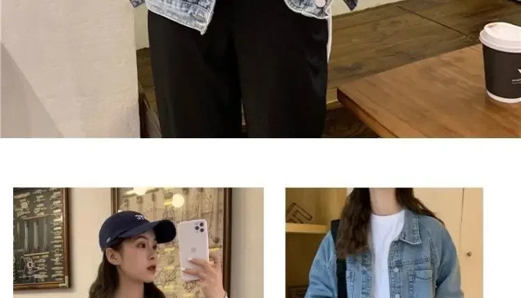 Vintag Distressed Autumn New Denim Jackets Women Lapel Solid Pockets Button High Street Long Sleeve Loose Short Cowboy Coats Top voguable