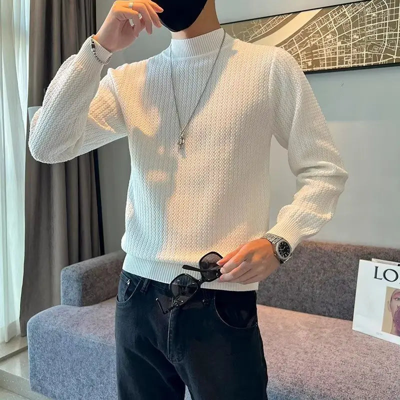 Autumn Winter Solid Knitwear Long Sleeve Sweaters Fashion Harajuku Tops Casual All Match Undershirt Thick Pullover Male Clothes