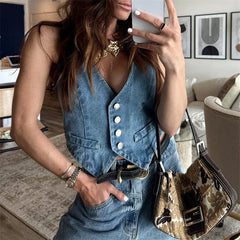 Denim Vest y2k Clothes Women Summer V Neck Button Front Sleeveless Tank Tops Jean Waistcoat 2000s Clothes Streetwear voguable