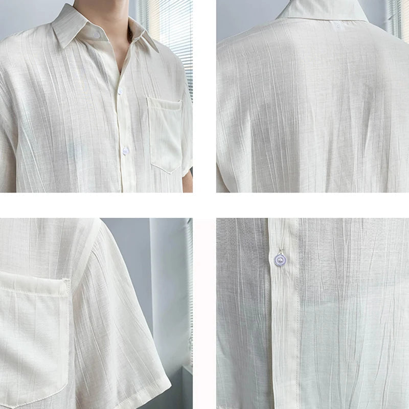 New Luxury Business Men Shirts Leisure Solid Color Short Sleeve Korean Popular Men's Clothing High Quality Cardigan Tops Summer voguable