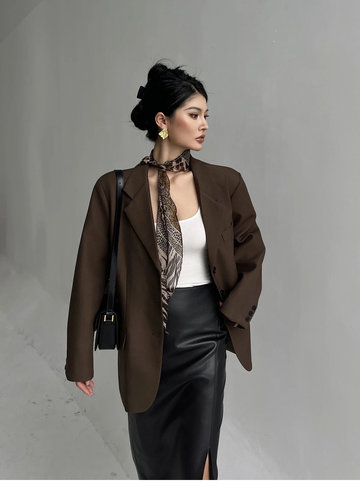 Casual Long Sleeved High-end Suit Jacket For Women Blazers Coat Fashion Design 2024 New Tops Brown Office Lady Top Y7CS voguable