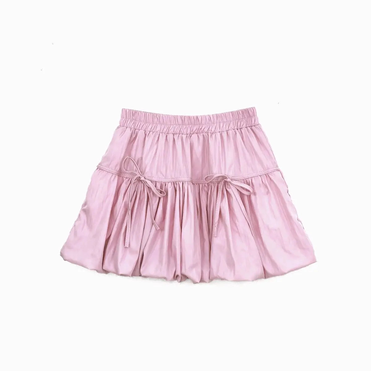 Women Y2k Bubble Mini Skirt Elastic Waist Ruffle Flare Puffy Skirt High Rise Cute Pleated Lace-up Bow Tie Lantern Short Skirt voguable