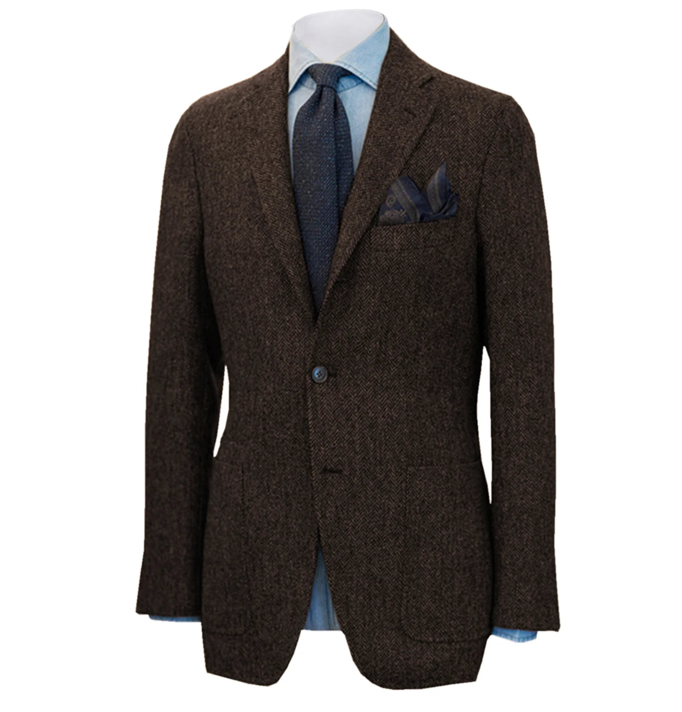 Men's Suit Brown Blazer Prom Tuxedos Herringbone Wool Tweed Single Breasted Formal Bussiness Jacket for Wedding（Only Coat） voguable