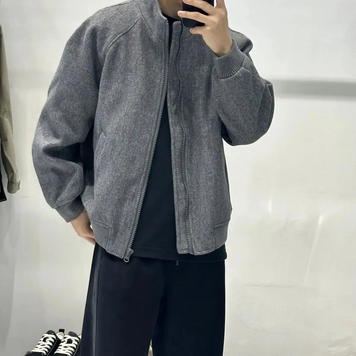 Korean Casual Sweatshirt Jacket Spring Autumn Winter Wear Cityboy Stand Collar Woolen Jacket Men Women Loose Solid Zipper Coat voguable