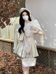 Voguable  Spring New French Vintage Tweed Two Piece Set Women Short Jacket Coat + Pleated Skirt Suits Korean Ladies Luxury Outfits voguable
