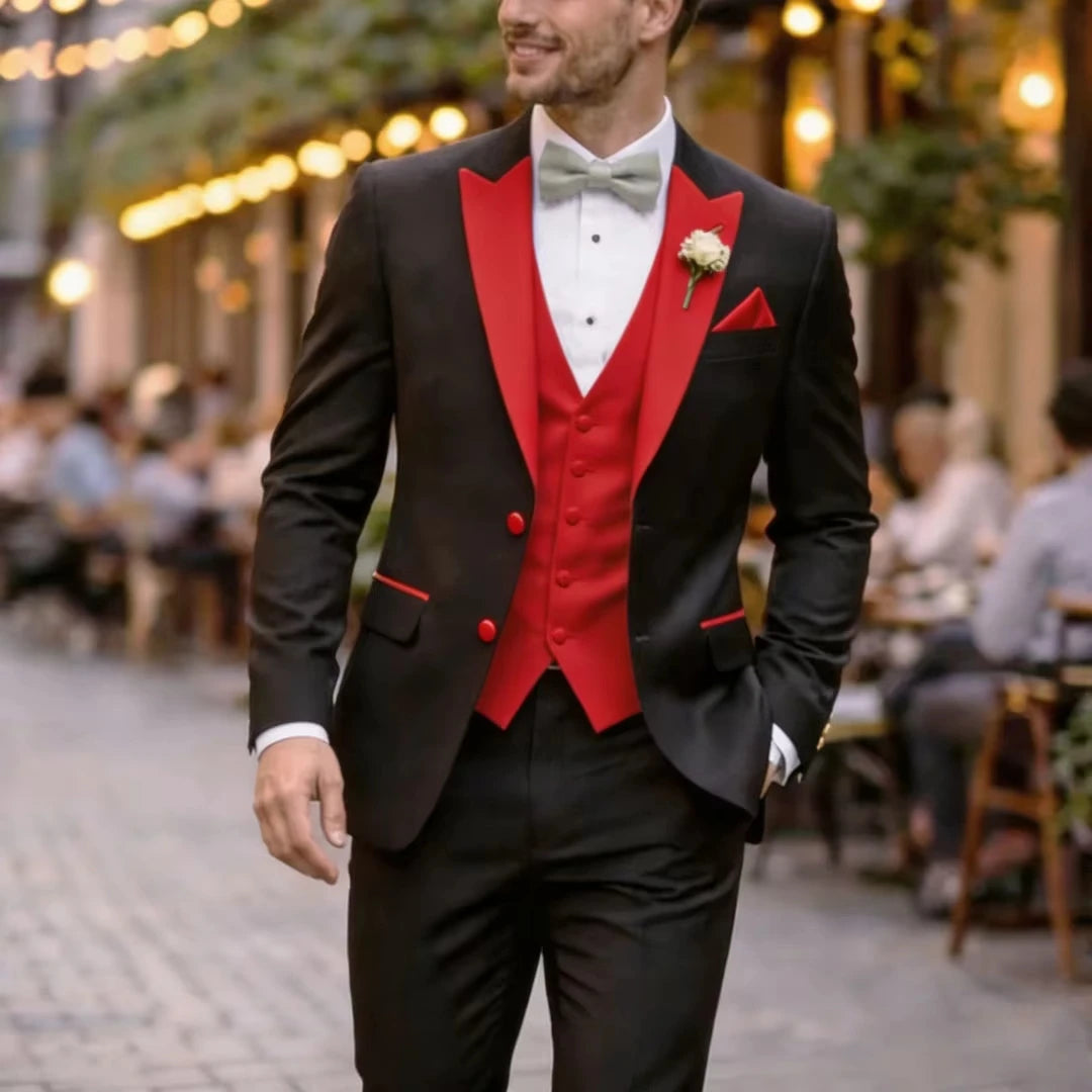 Voguable  Men Suit Black Ivory 3 Pieces Single Button With Lapel For Wedding Birthday Banquet Party Business Work Office Jacket Vest Pant voguable