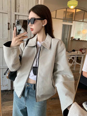 Striped Vintage Y2K Jacket Women Design Double Sided Wear Loose Streetwear Coat Casual American Fall Winter Long Sleeve Top voguable