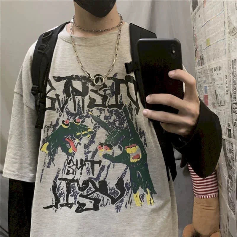 T-shirt Cross of Thorns fake two-piece for men women long-sleeved dark hip-hop loose large size autumn new trend top Simplicity voguable