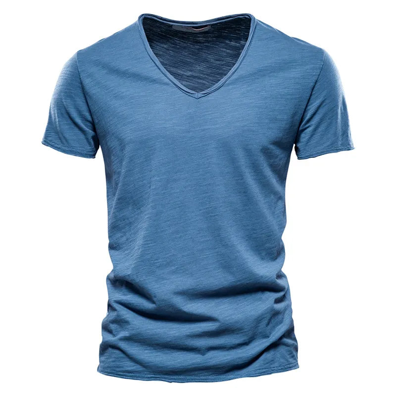 Men T-shirt V-neck Fashion Design Slim Fit Soild T-shirts Male Tops Tees Short Sleeve T Shirt For Men voguable