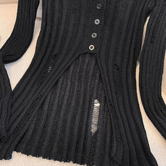 Hollow Out Knitted Cardigan Women Y2K Korean Sexy Streetwear Hole Long Sleeve Sweaters Summer Fashion Thin Irregular Female Tops voguable