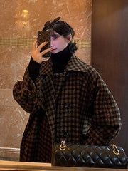 Autumn Winter Long Loose Casual Soft Plaid Woolen Coat Women Double Breasted Stylish Chic Luxury Designer Clothes voguable