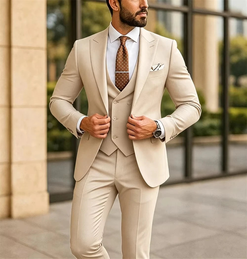 Voguable  Three-Piece Luxury Men's Suit Elegant Bespoke Wedding & Prom Attire Groom Outfit (Jacket+Vest+Pant) voguable