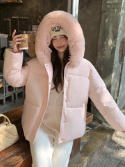 Preppy Style Sweet Parkas Women Cute Long Sleeve Vintage Faux Fox Hooded Cotton Coat Korean Winter Thick Warm New Outwear voguable