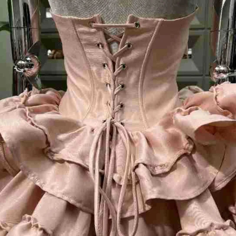 Fashion Solid Color Folds Dress Women's Strapless Fishbone Waist Retraction Dresses 2025 Summer New Tide voguable