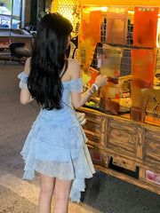 Voguable Summer Beach Style Flroal Y2k Mini Dress Woman Chiffon Elegant Y2k Mini Dress Korean Fashion Short Party Dress Office Lady voguable