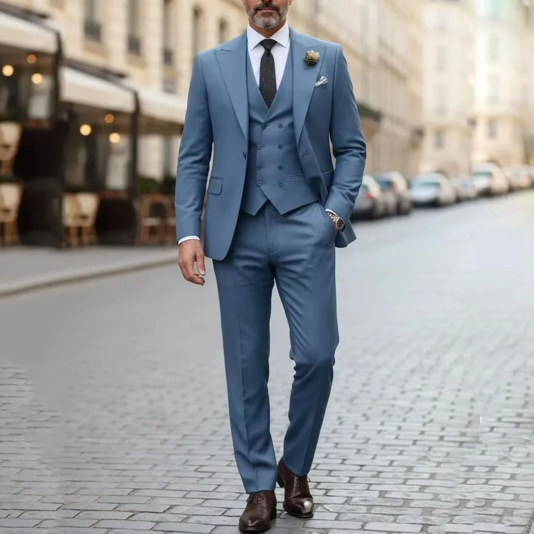 Voguable  Men Suit Gray 3 Pieces Jacket Vest With Pant Solid With Lapel For Wedding Groom Party Prom Birthday Banquet Business Work Set voguable