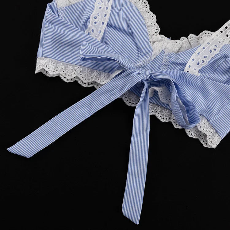 Lace Patchwork Camisole Vest + A-line Skirt Hot Girl Set Women's High Waist Skirt Bras Sweet Blue Beach Summer Two-piece Set voguable