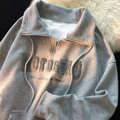 Voguable Green Vintage Zipper Draw String American Hiphop Sweatshirt Women Long Sleeve Pullover New Spring Loose Ins Thin High Street Top voguable