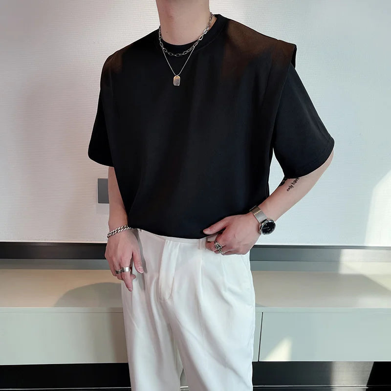 Summer Short Sleeve T-shirt Men Fashion Black White Oversized T Shirt Men Streetwear Korean Loose Round Neck Tshirt Mens Top voguable