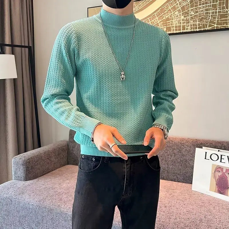Autumn Winter Solid Knitwear Long Sleeve Sweaters Fashion Harajuku Tops Casual All Match Undershirt Thick Pullover Male Clothes