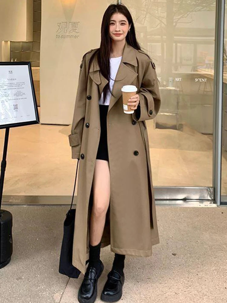 Vintage Elegant Women Long Trench Casual England Long Sleeve Belt Coat Jacket Fall Winter Lady Sweet Retro Harajuku Pockets Tops voguable