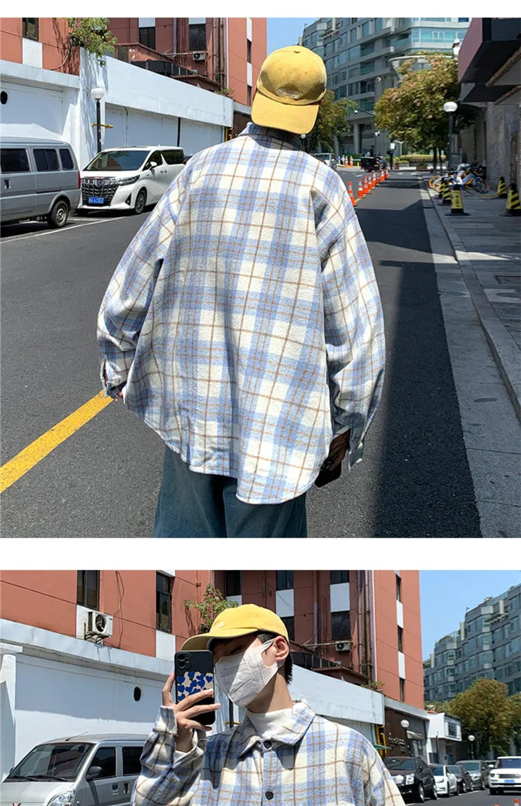 Loose Long Sve Plaid irt Men's Casual Sle Spring Autumn Harajuku Faion Couple Outerwear Comfortable Breathable voguable