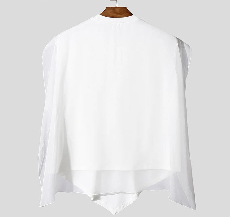 Men Tank Tops Mesh Patchwork O-neck Sleeveless Bow Summer Unisex Tee Tops Streetwear Fashion Casual Men Clothing S-5XL voguable