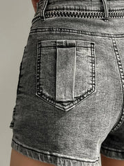 Fashion Women's Denim Skirt New High Waist Irregular Chain Spliced Gray Above Knee Skirts Female Tide Summer