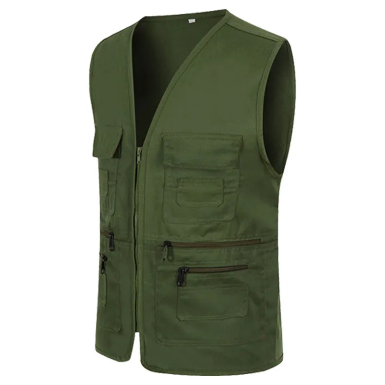 Multi Pocket Vest Jacket Men's Casual Plus Size Slim Fit Outerwear Sleeveless Zipper Jacket Male Clothes Cotton Waistcoat voguable