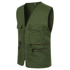 Multi Pocket Vest Jacket Men's Casual Plus Size Slim Fit Outerwear Sleeveless Zipper Jacket Male Clothes Cotton Waistcoat voguable