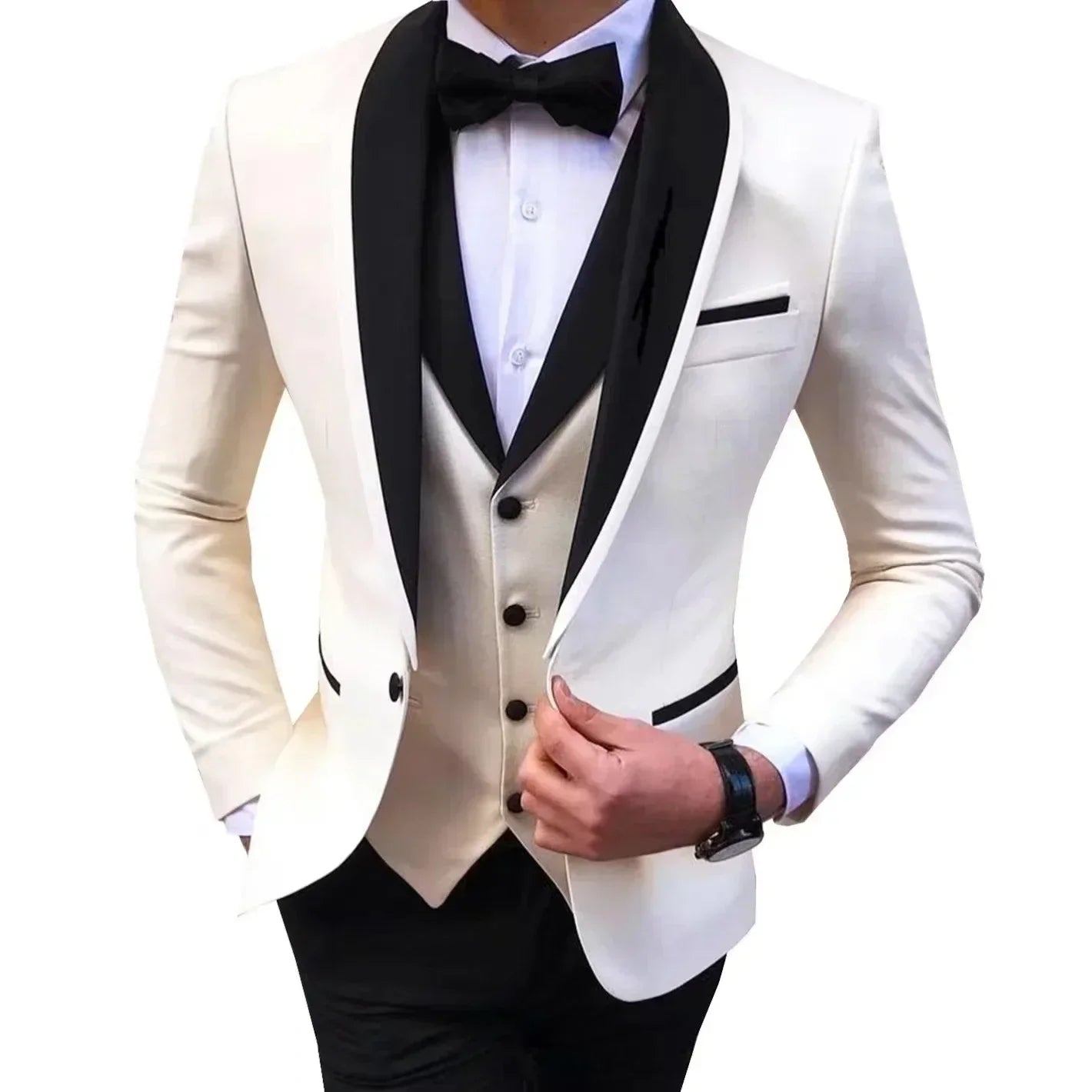Voguable  Luxury Slim Fit Men's 3-Piece Tuxedo Set with Shawl Lapel Blazer Vest And Pants for Wedding And Evening Parties voguable