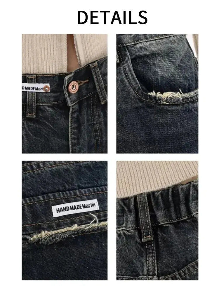 Women's Harajuku Style Loose Wide Leg Jeans Autumn Winter Street Fashion Retro Straight Loose Denim Trousers voguable