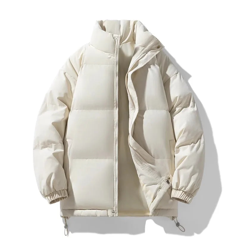 New Winter Stand Collar Parkas Men Fashion Casual Warm Jacket Solid Outdoor Windproof Streetwear Coats Couple Thick Loose Parkas voguable