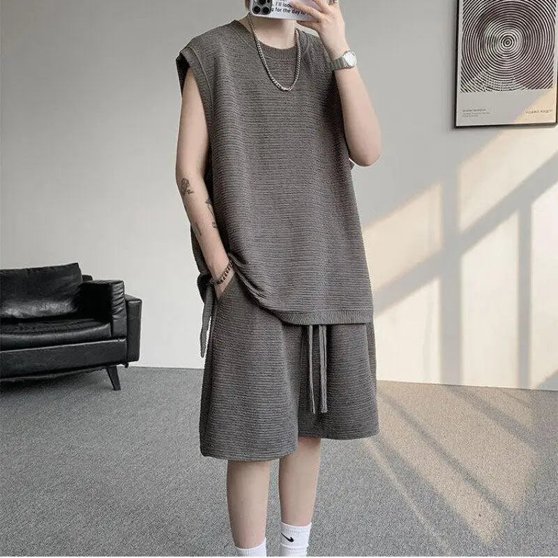 Voguable  Men's Solid Color 2-Piece Set Sleeveless T-Shirt And Shorts Loose Fit Summer Casual Comfortable Cotton Lounge Wear M-XXXXXL voguable