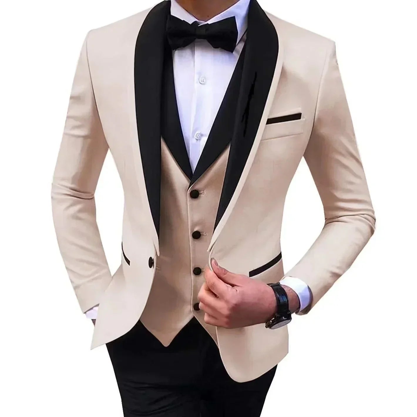 Voguable  Luxury Slim Fit Men's 3-Piece Tuxedo Set with Shawl Lapel Blazer Vest And Pants for Wedding And Evening Parties voguable