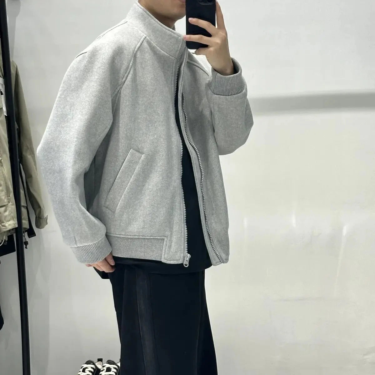 Korean Casual Sweatshirt Jacket Spring Autumn Winter Wear Cityboy Stand Collar Woolen Jacket Men Women Loose Solid Zipper Coat voguable