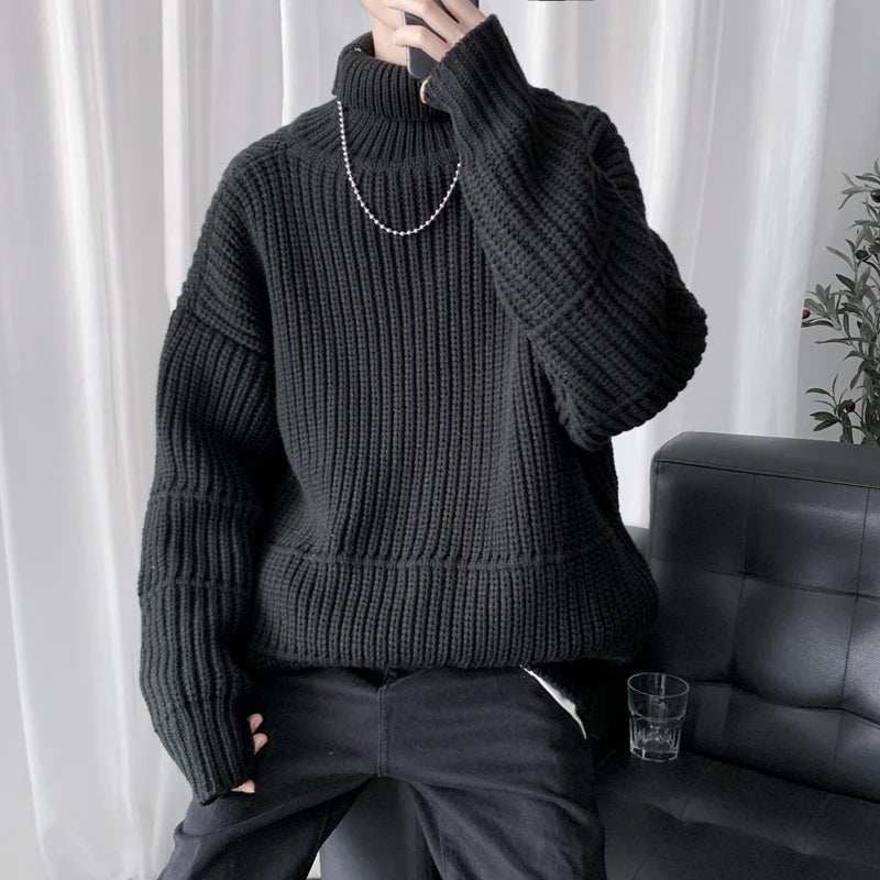 Autumn Winter Mens Casual Turtleneck Pullover Men's Long Sleeve Rollneck Sweater Korean Style Fashion Warm Knitted Sweater voguable