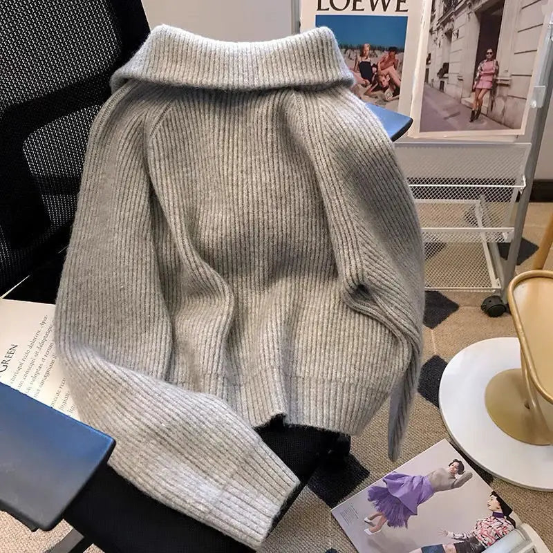 Autumn Winter New knitted Cardigan Sweater Women Fashion Long-Sleeved Zipper High Neck Coat Female Loose Sweater Ladies Tops Pbong