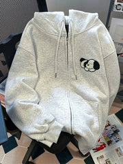 Cute Dog Cartoon Gray Hoodies Women Loose Long Sleeve Kawaii Sweatshirts Casual Vintage Preppy Style Fall Female Pockets Tops voguable