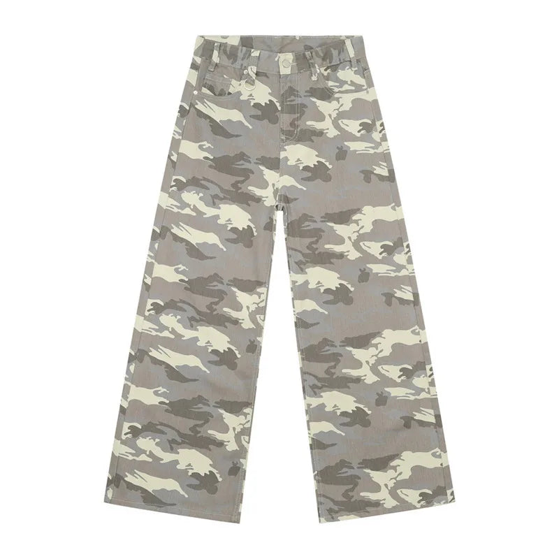 Vintage Camouflage Men's Jeans Fashion Washed Casual Wide Leg Denim Pants Autumn Winter Loose Male Trousers Old Blue 9C354 voguable