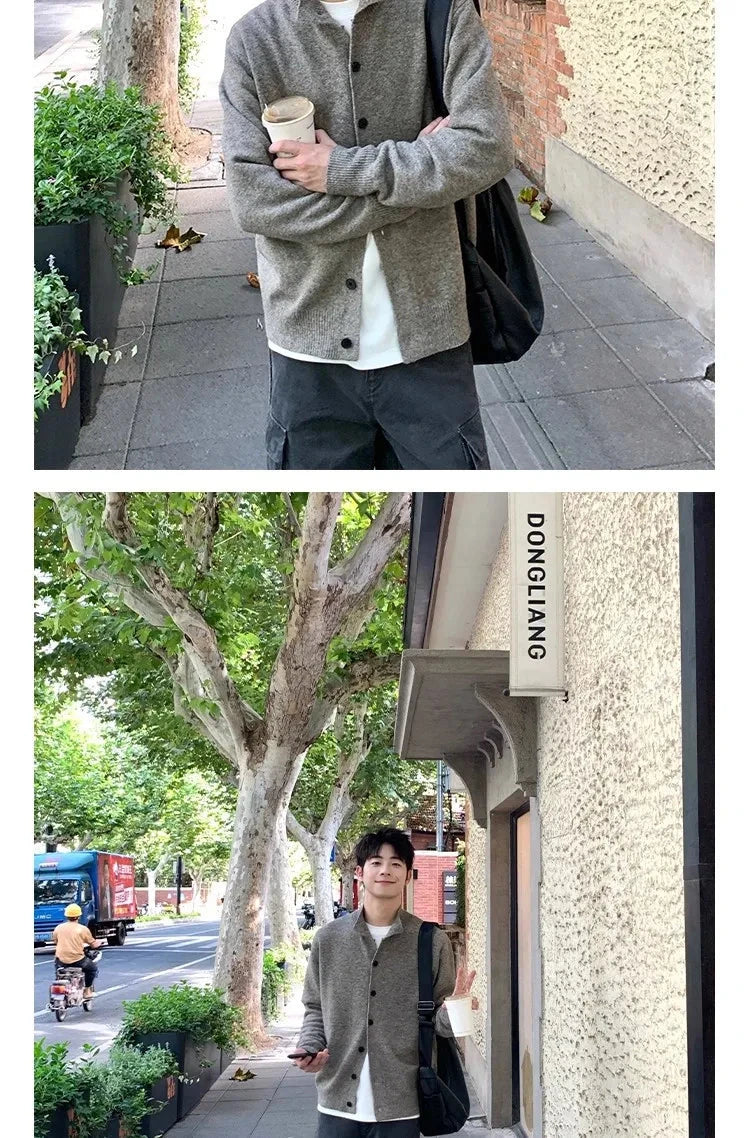 Japanese Vintage Cardigan Coats Light Luxury Knitted Lapel Long Sleeve Men Sweater Jacket Leisure Premium Quality Knitwear M-3XL voguable