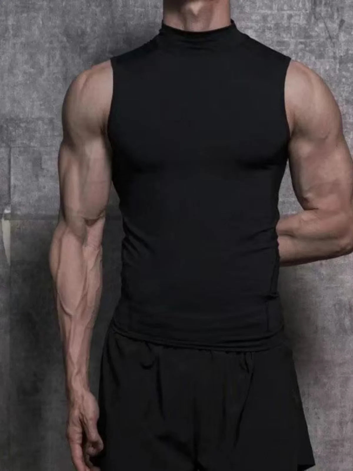 Voguable  American Retro Half High Collar Vest Men Summer Thin Sleeveless T-Shirt Suit Bottom Pure Color Sport Sweatshirt voguable