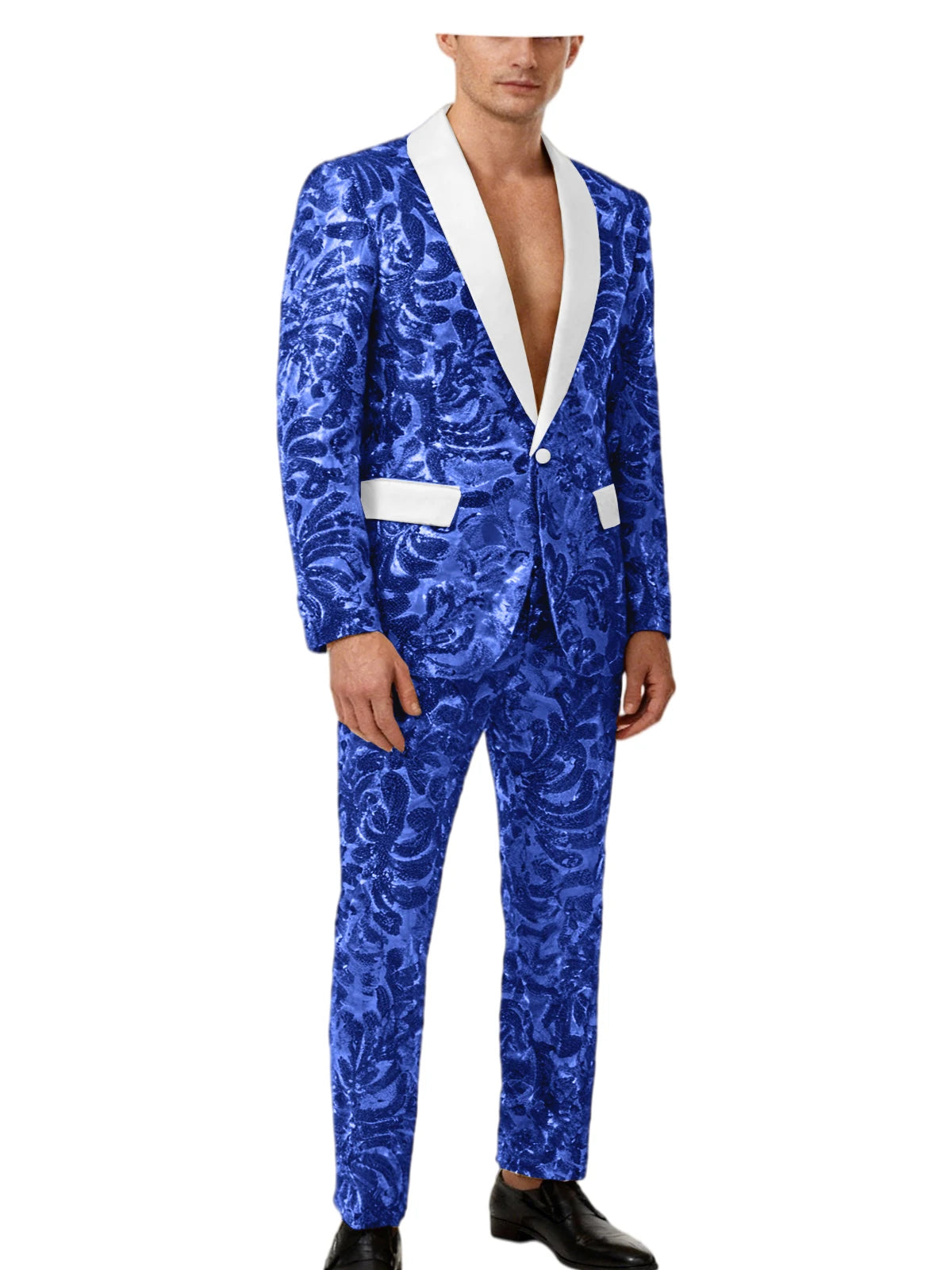 Voguable  Luxury Men's Sequin 2 Piece Set (Blazer+Pants) Shawl Collar 1 Button Slim Fit Sparkly Tuxedos Jacket Trousers for Wedding Party voguable