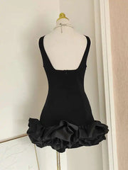 Spring French Style Splicing Halter Dress Woman Backless Slash Neck Solid Sleeveless Short Dresses Wave Cut voguable