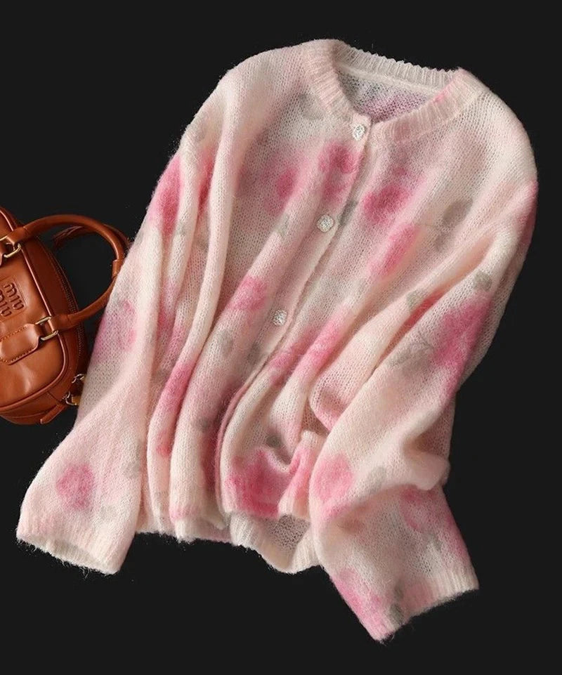 Elegant Floral Sweet Cardigan Sweaters Women Long Sleeve Lazy Wind Vintage Knitted Coats Fall New O Neck Single Breasted Tops voguable