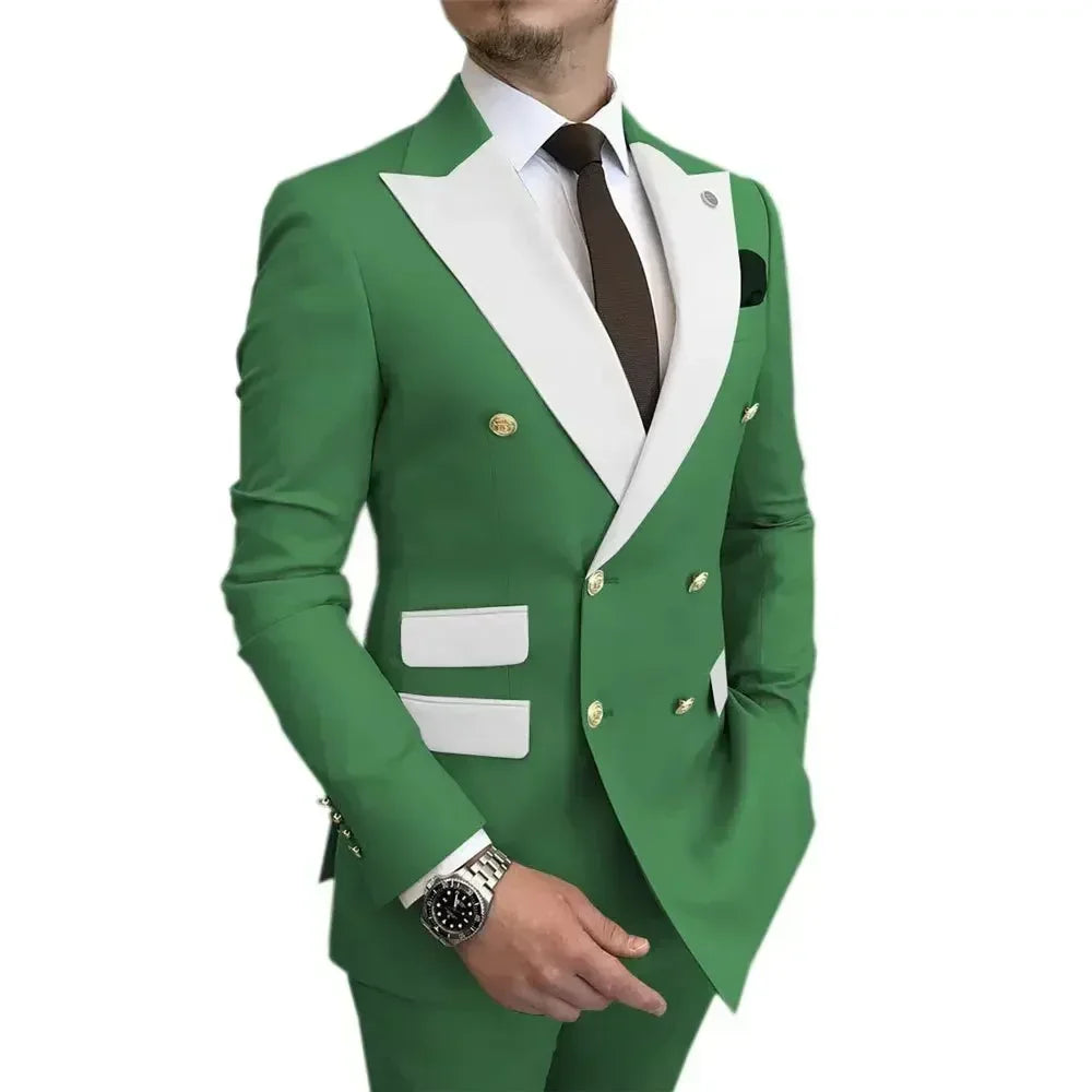 Voguable  Men's Modern Slim Fit Double Breasted Tuxedo Suit with Peak Lapel for Wedding Business Evening Party voguable