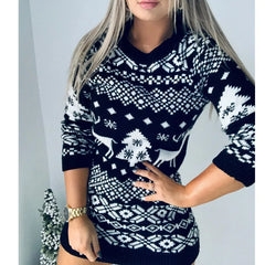 Sweater Women Christmas Deer Knitted Long Sleeve Round Neck Ladies Jumper Fashion Casual Winter Autumn Pullover ClothesPlus Size New Year voguable